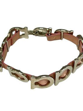Salvatore Ferragamo Silver Light Pink Hardware Leather Bracelet
